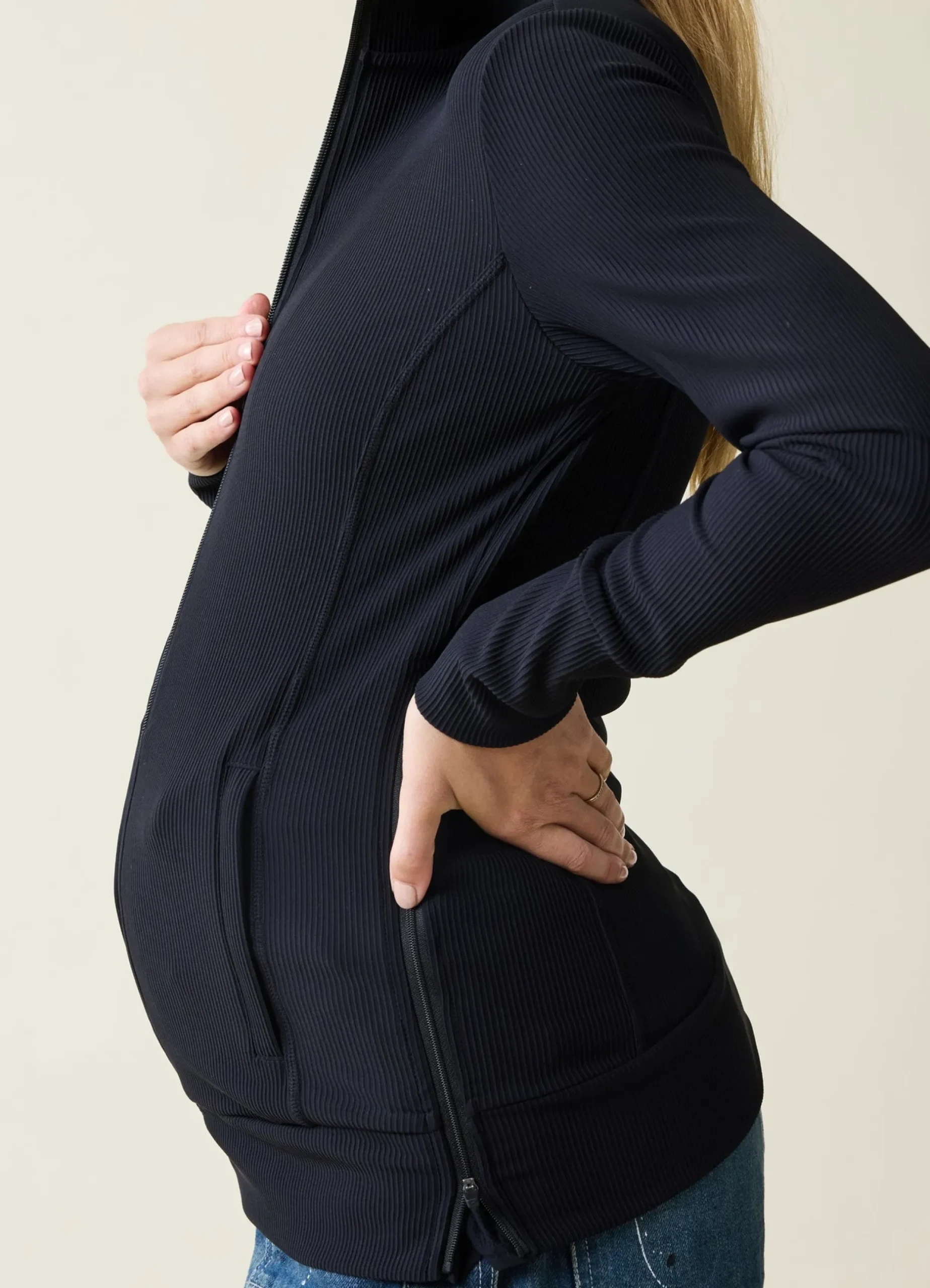 Active Maternity Rib Side Zip Jacket Black