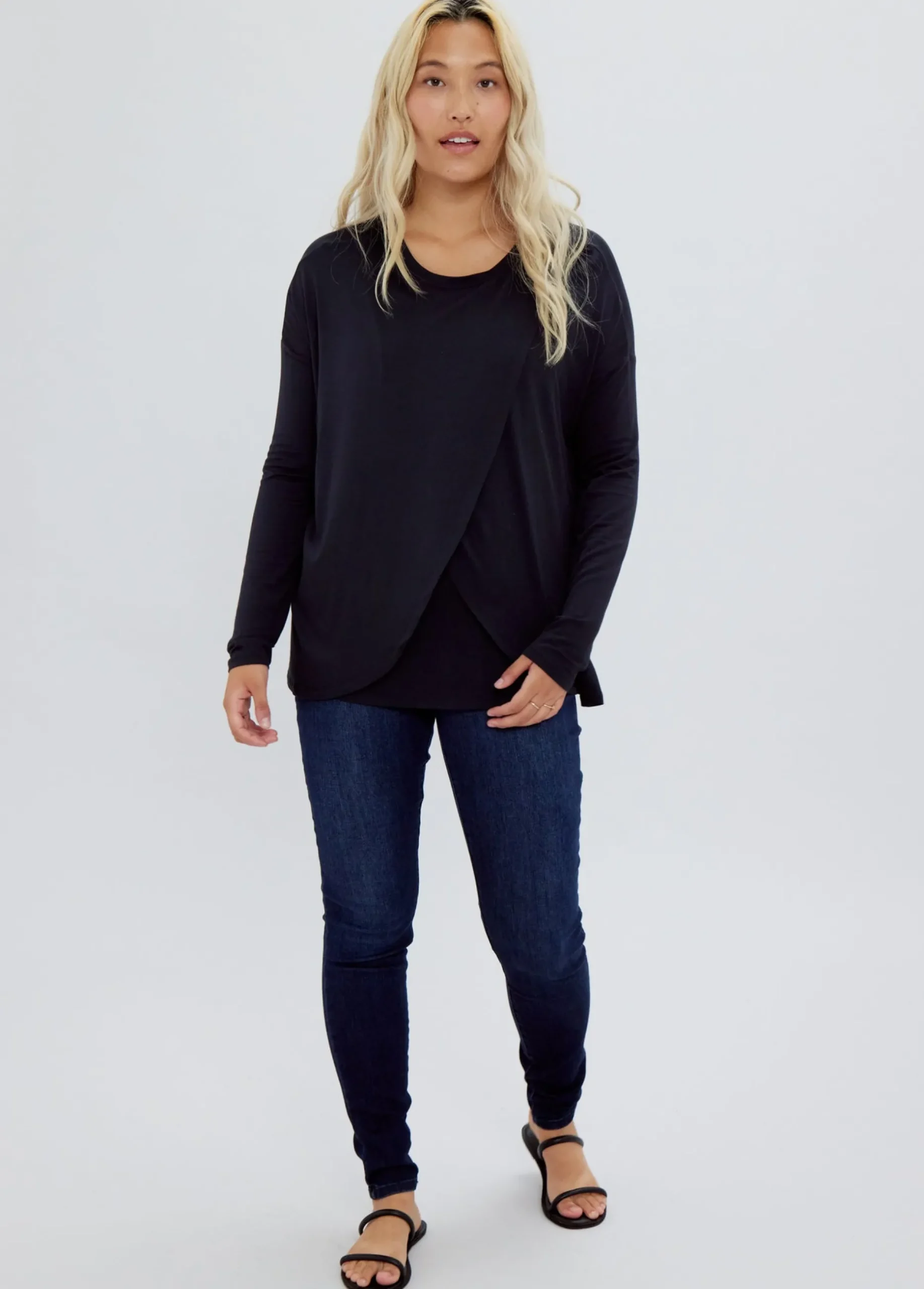 Long Sleeve Maternity + Nursing Top Black
