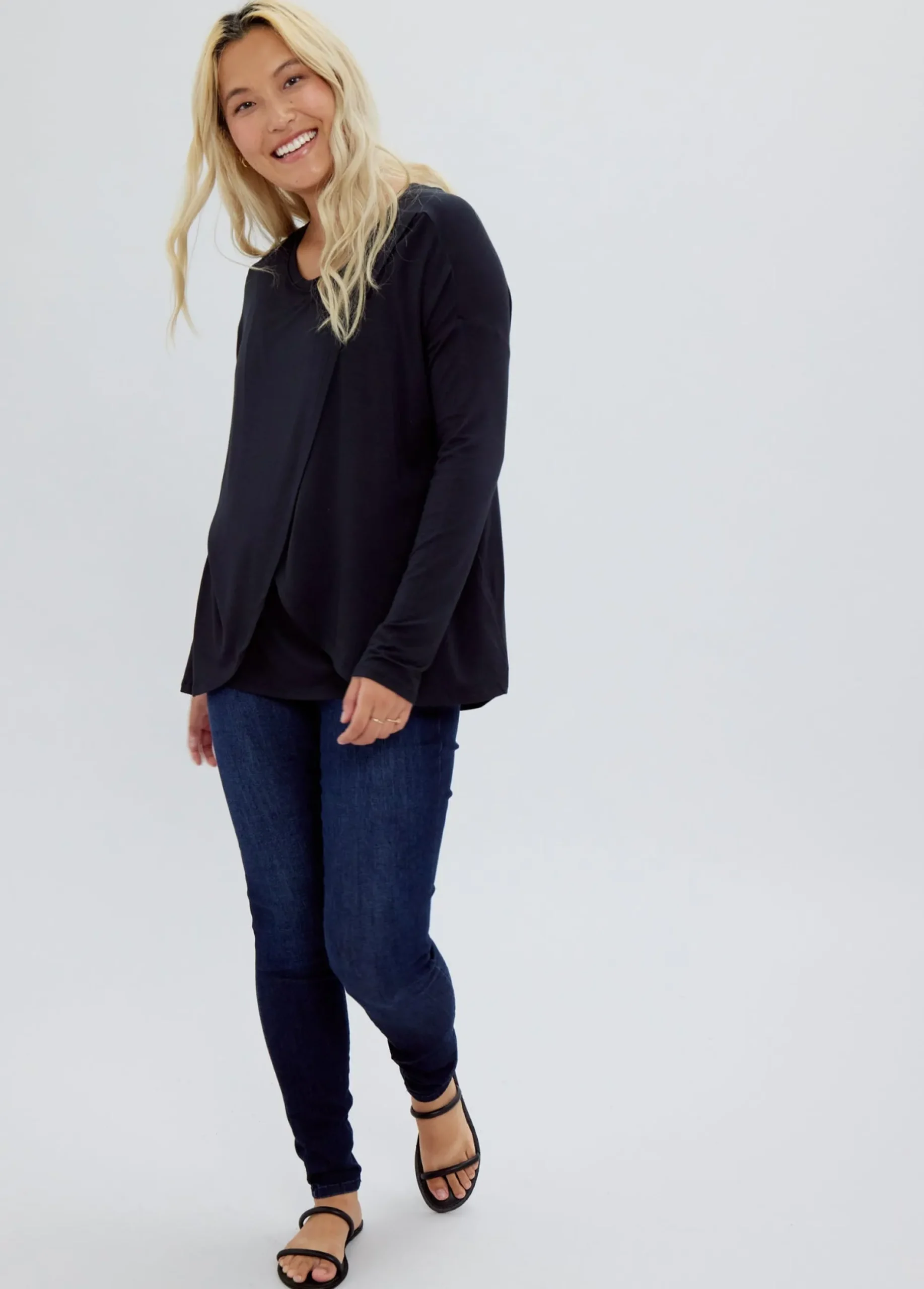 Long Sleeve Maternity + Nursing Top Black