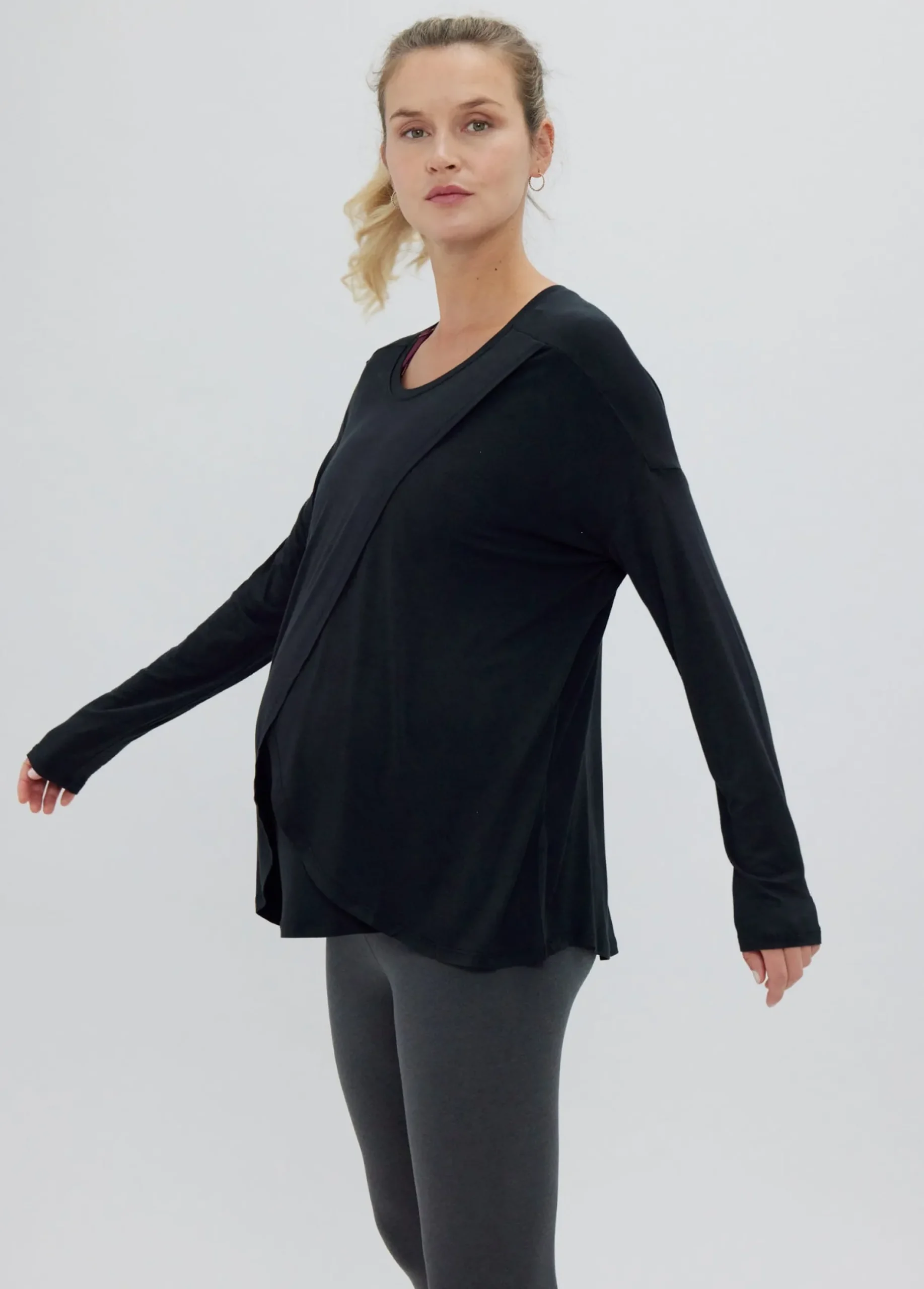 Long Sleeve Maternity + Nursing Top Black