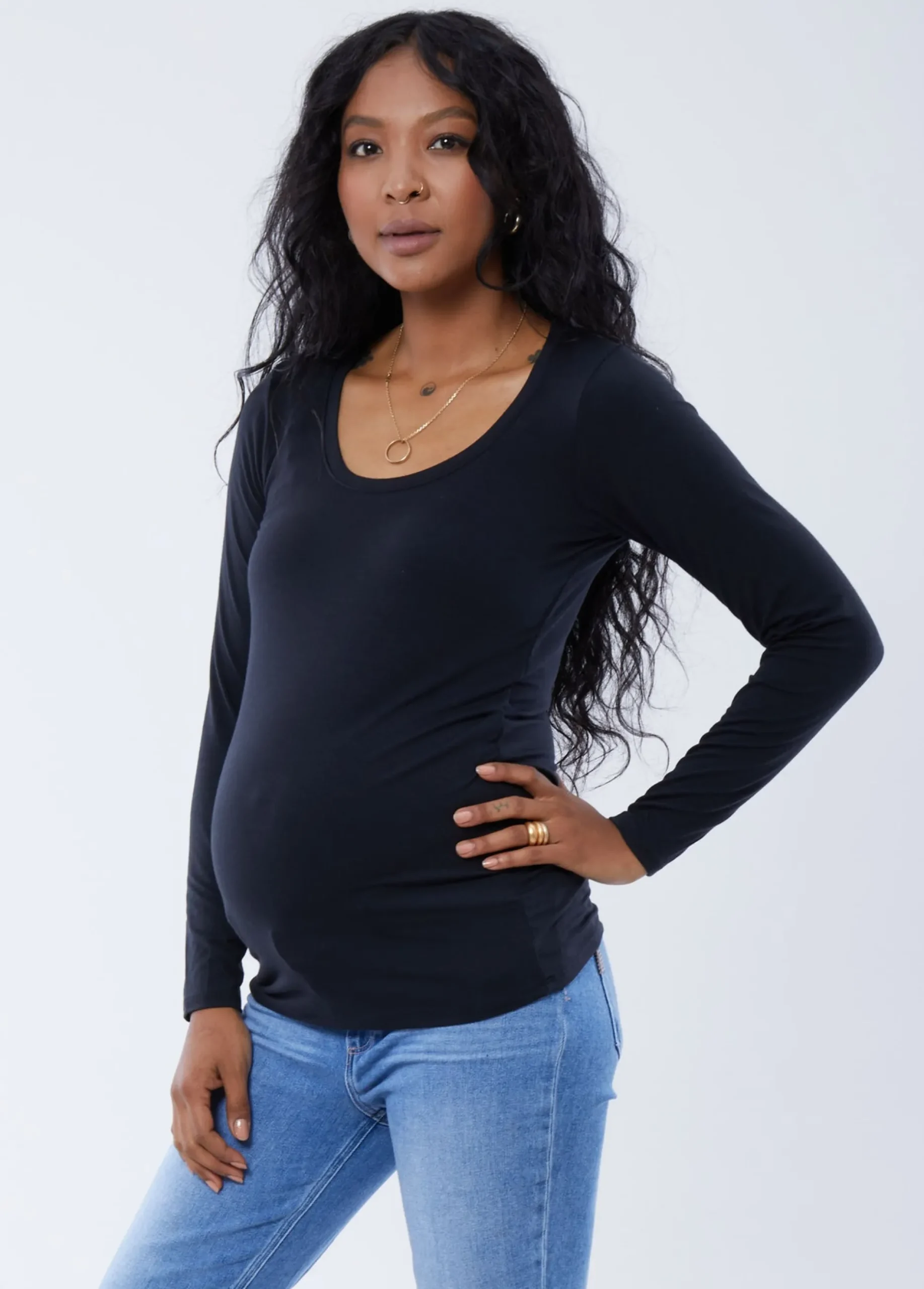 Long Sleeve Scoop Neck Maternity Tee