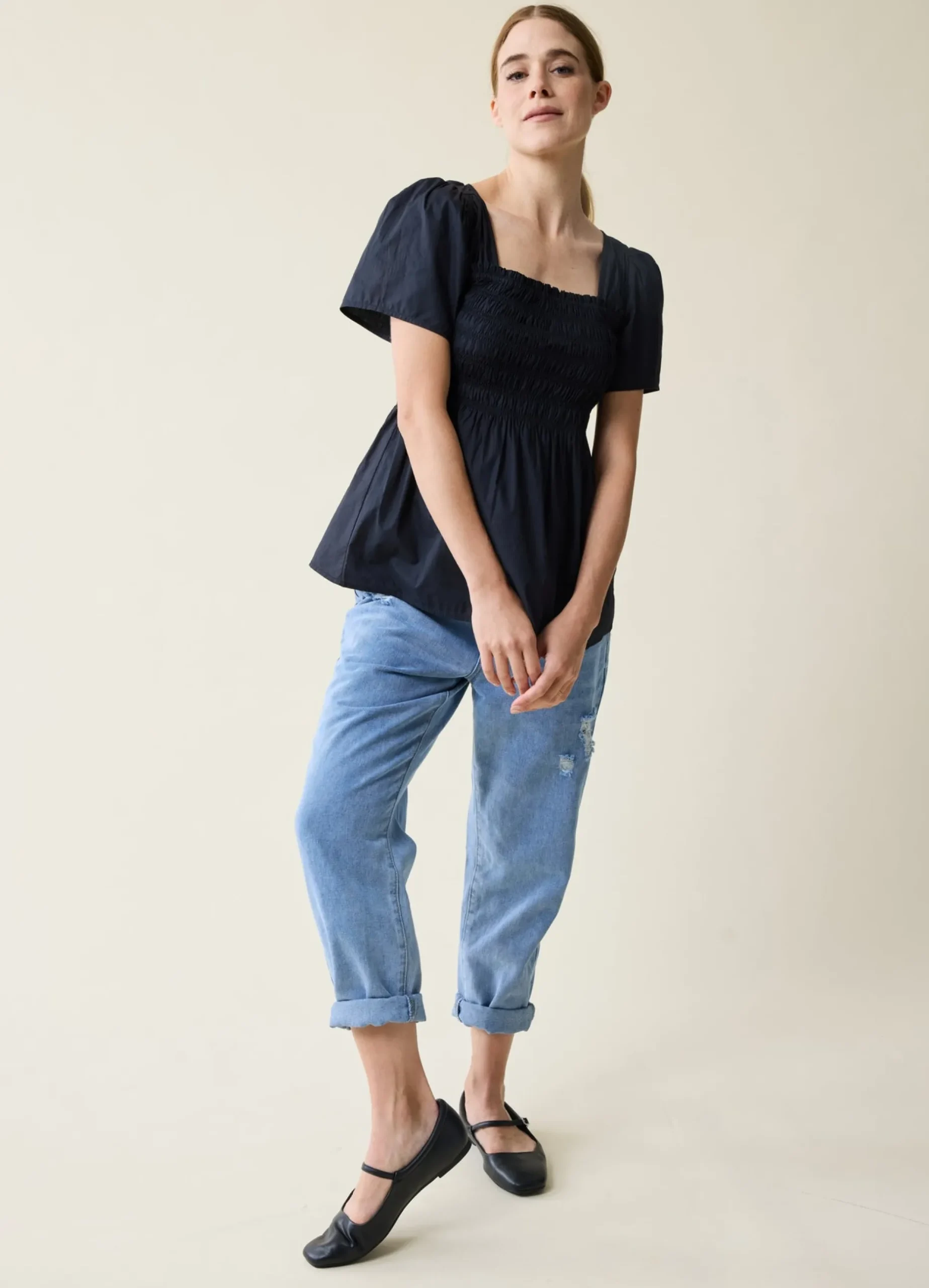 Maternity Tie Back Smocked Top