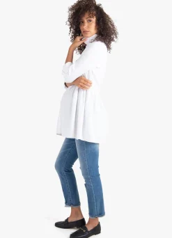 Peplum Button Down Maternity Shirt White