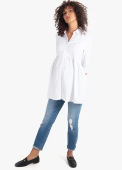 Peplum Button Down Maternity Shirt White
