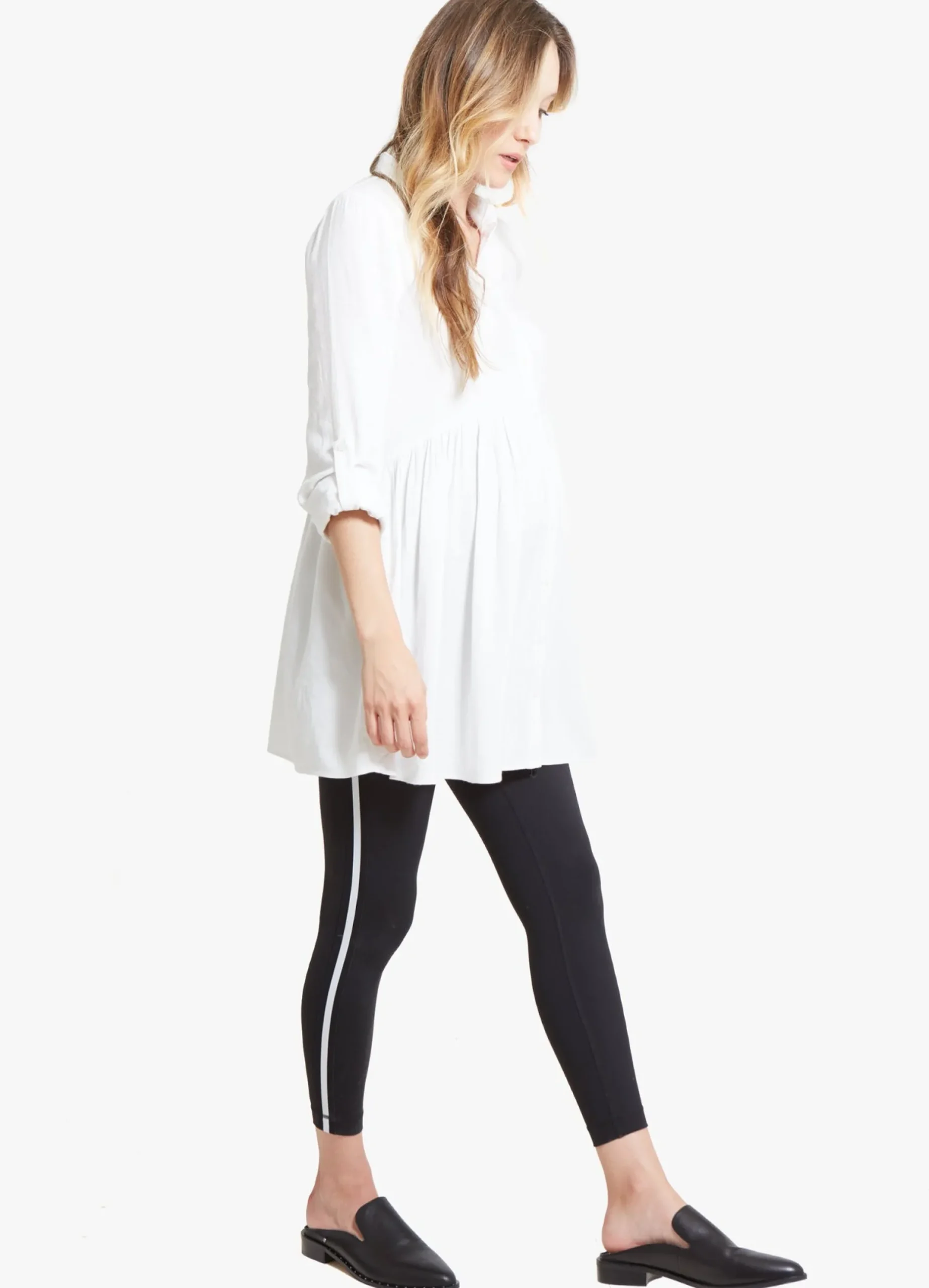Peplum Button Down Maternity Shirt White
