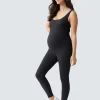 Rib Full Length Maternity Bodysuit Black