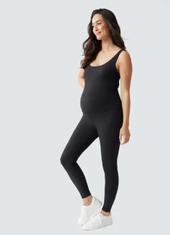 Rib Full Length Maternity Bodysuit Black