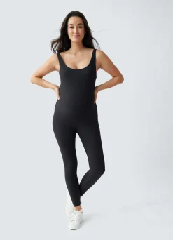 Rib Full Length Maternity Bodysuit Black