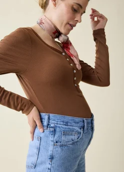 Rib Henley Long Sleeve Maternity + Nursing Top