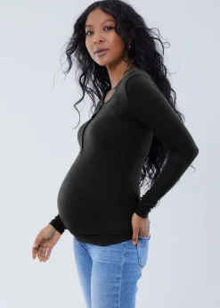 Rib Henley Long Sleeve Maternity + Nursing Top