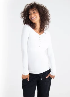 Rib Henley Long Sleeve Maternity + Nursing Top