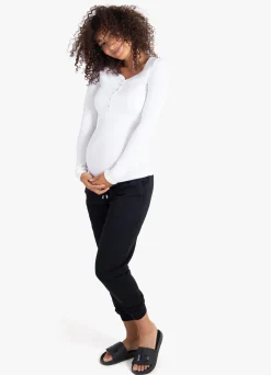 Rib Henley Long Sleeve Maternity + Nursing Top