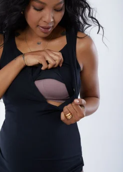 Rib Henley Maternity + Nursing Tank