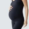 Rib Maternity Bike Short Acitve Unitard Romper Black