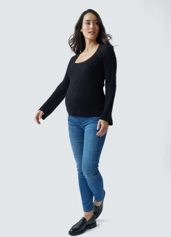 Rib Square Neck Maternity Sweater Black