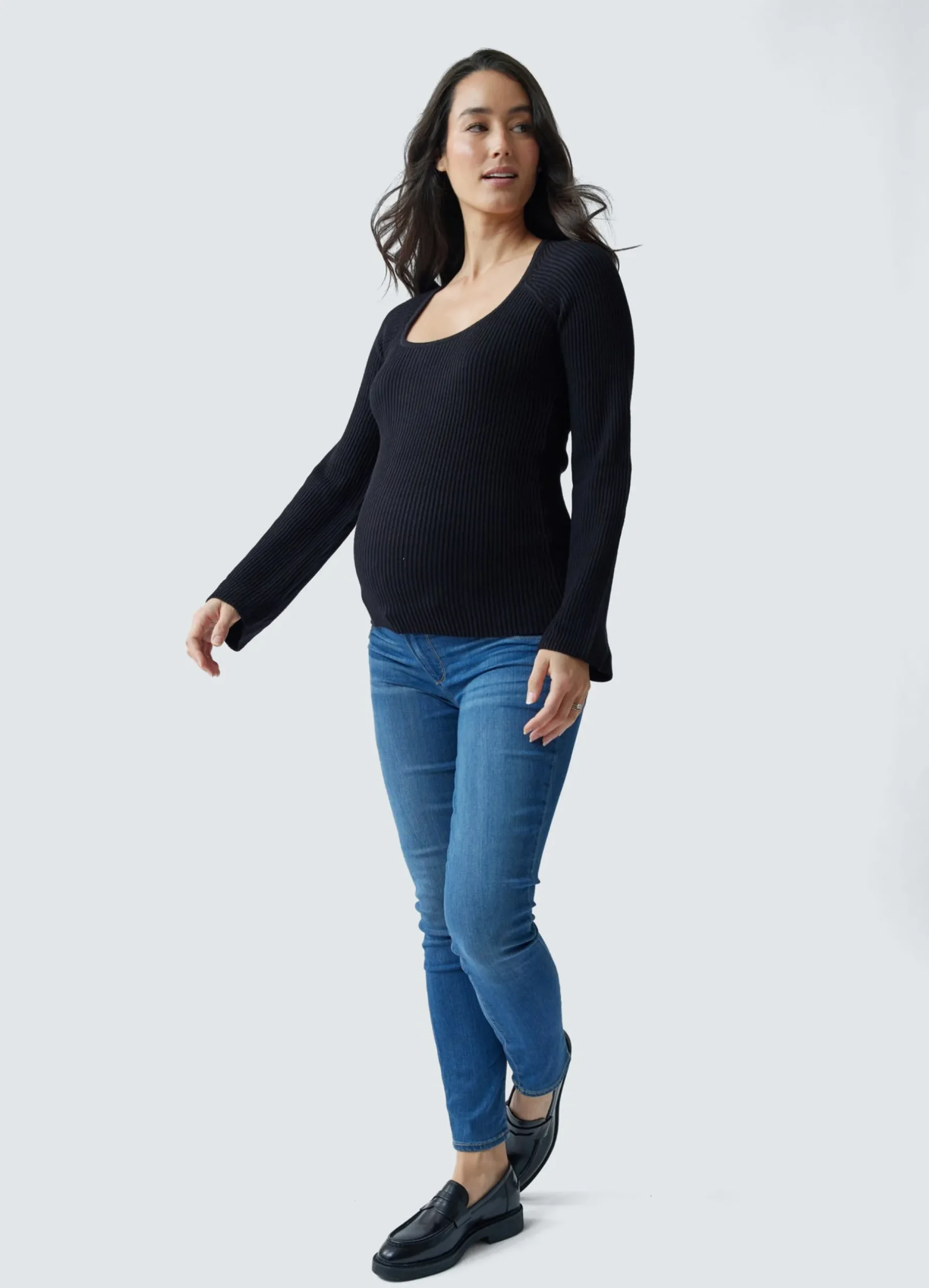 Rib Square Neck Maternity Sweater Black