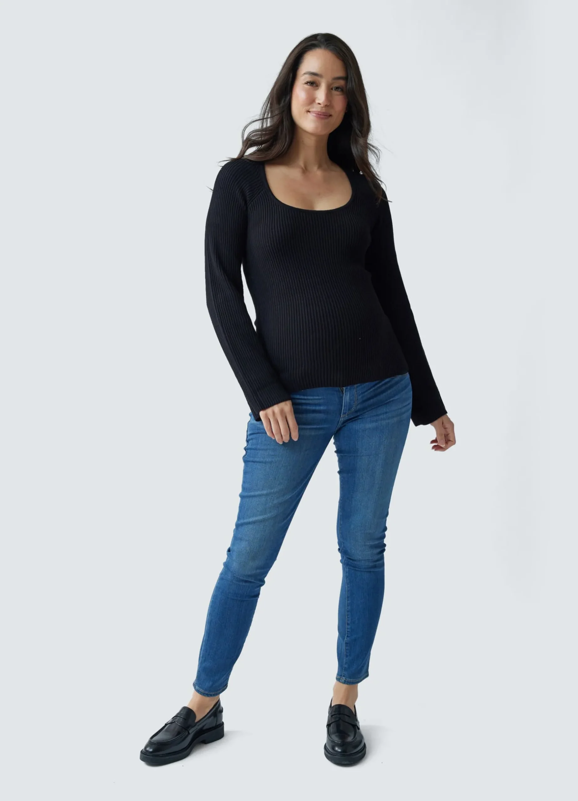 Rib Square Neck Maternity Sweater Black