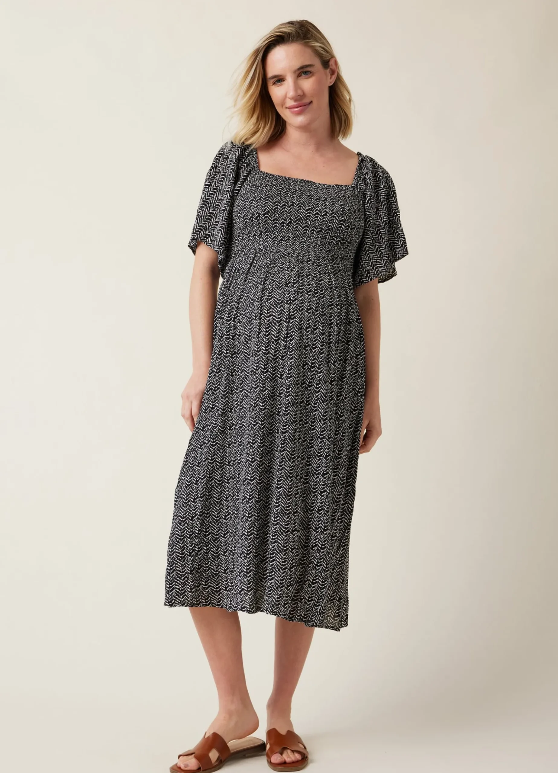 Ripe Emmy Shirred Maternity and Nursing Midi Dress