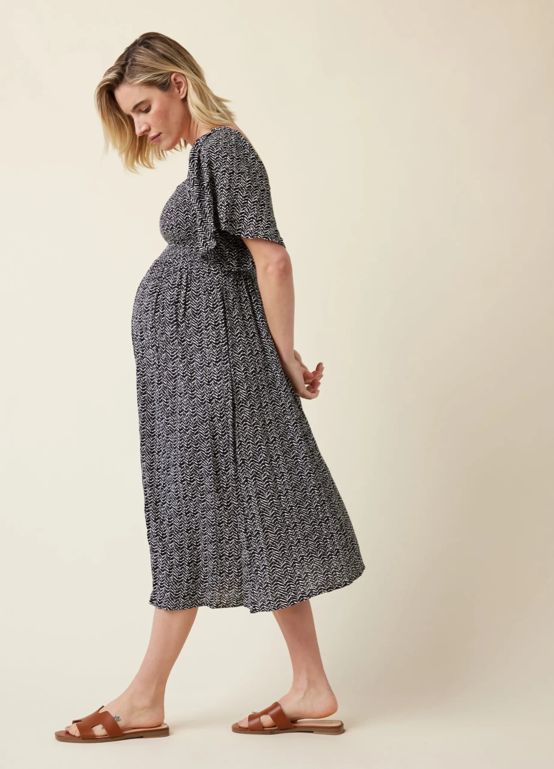 Ripe Emmy Shirred Maternity and Nursing Midi Dress