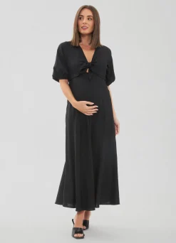 Ripe Maternity Camille Tie Front Linen Maternity Midi Dress