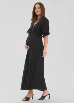 Ripe Maternity Camille Tie Front Linen Maternity Midi Dress