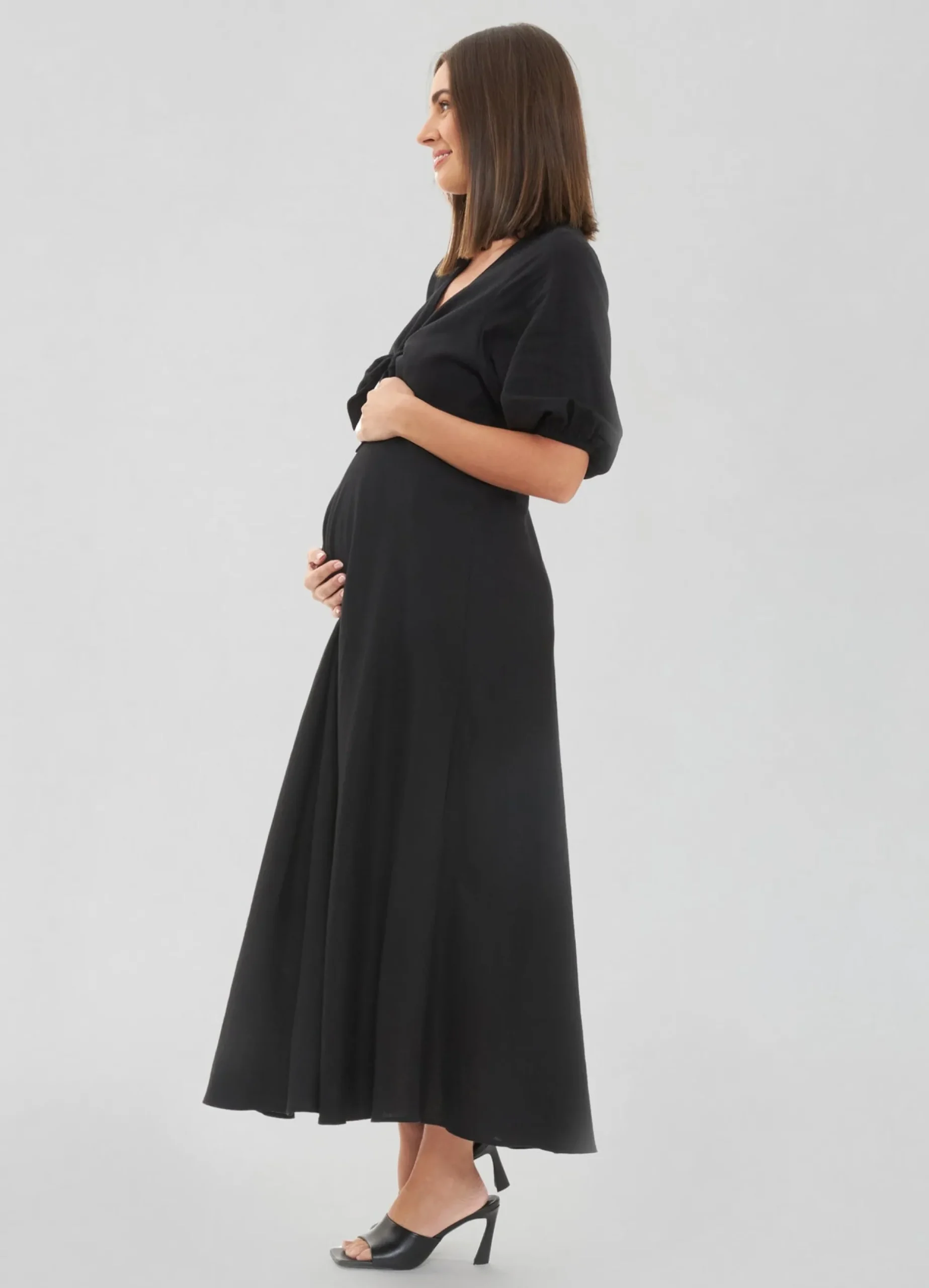 Ripe Maternity Camille Tie Front Linen Maternity Midi Dress