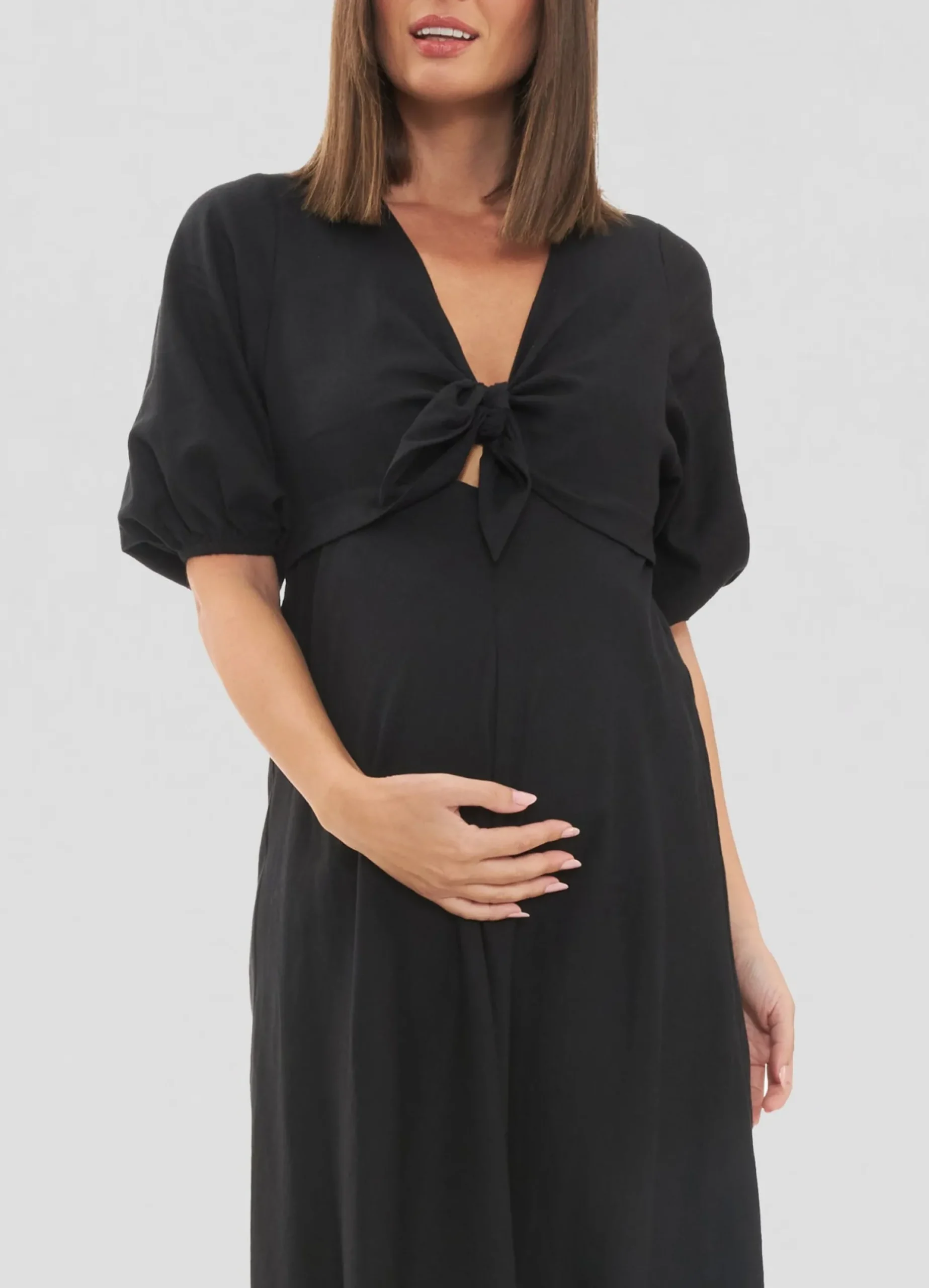 Ripe Maternity Camille Tie Front Linen Maternity Midi Dress