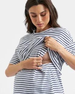 Ripe Maternity Claudette Short Sleeve Striped Nursing Tee