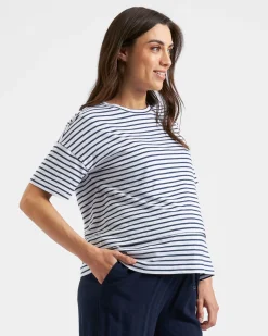 Ripe Maternity Claudette Short Sleeve Striped Nursing Tee