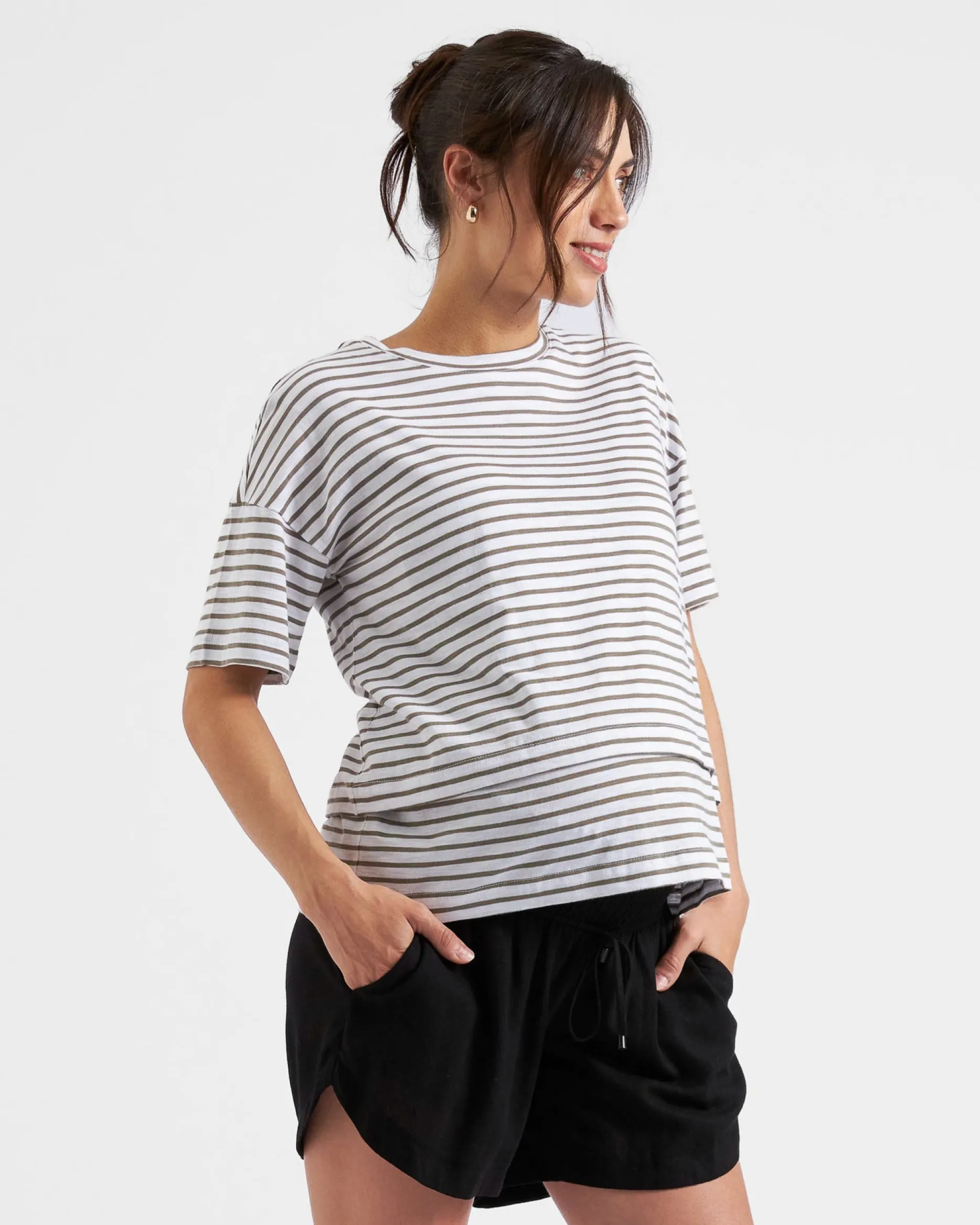 Ripe Maternity Claudette Short Sleeve Striped Nursing Tee