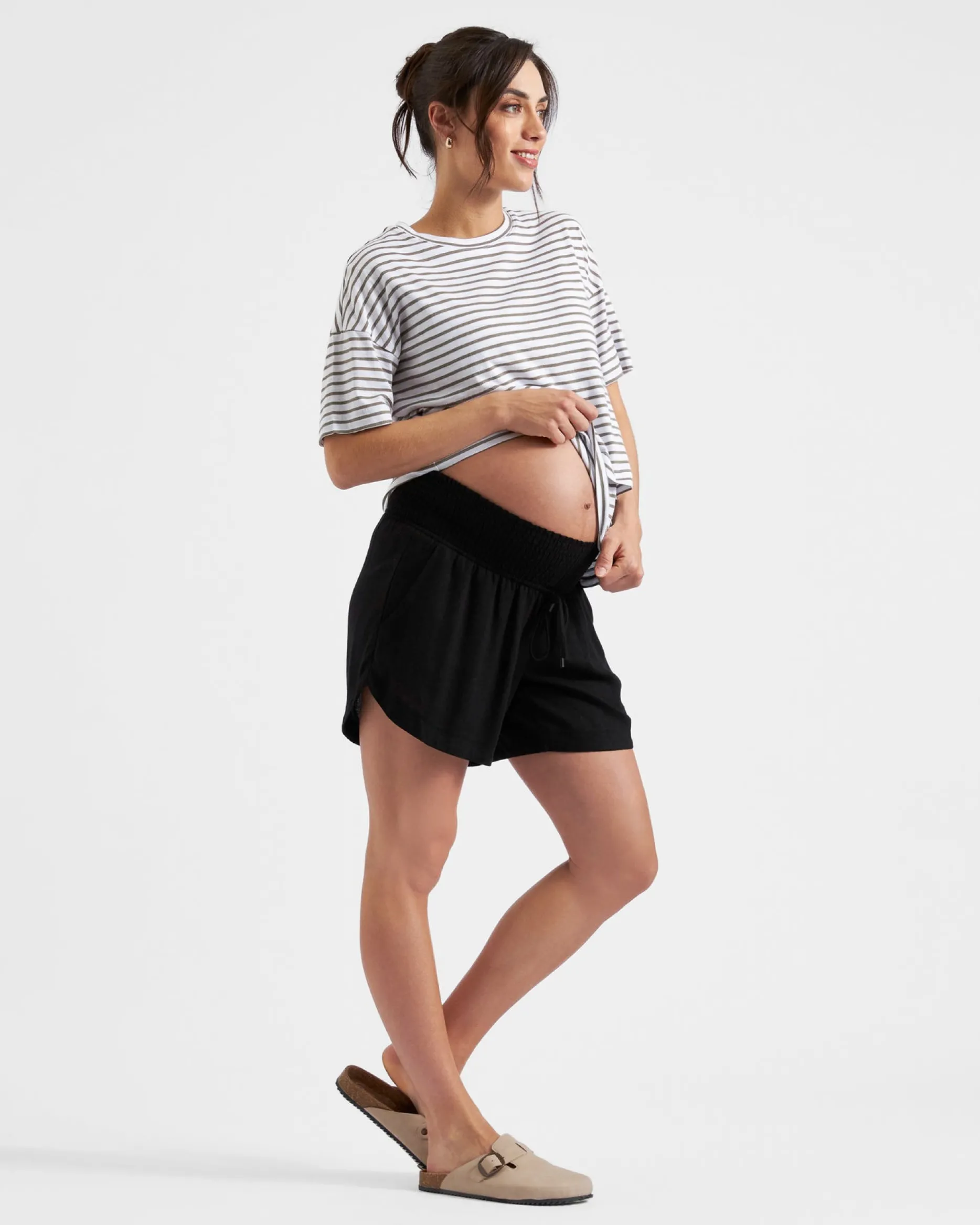 Ripe Maternity Claudette Short Sleeve Striped Nursing Tee