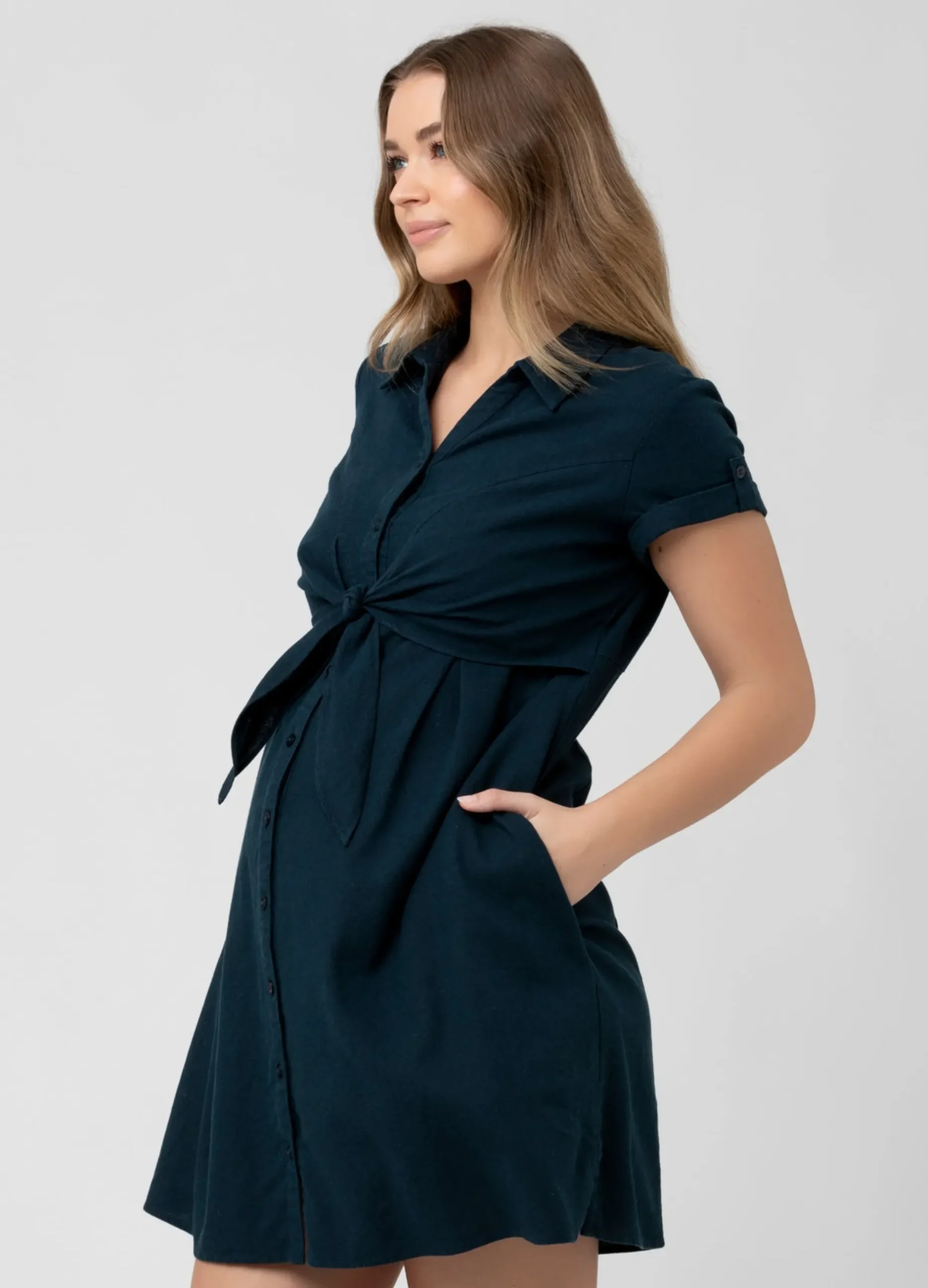 Ripe Maternity Colette Tie Up Linen Maternity Dress