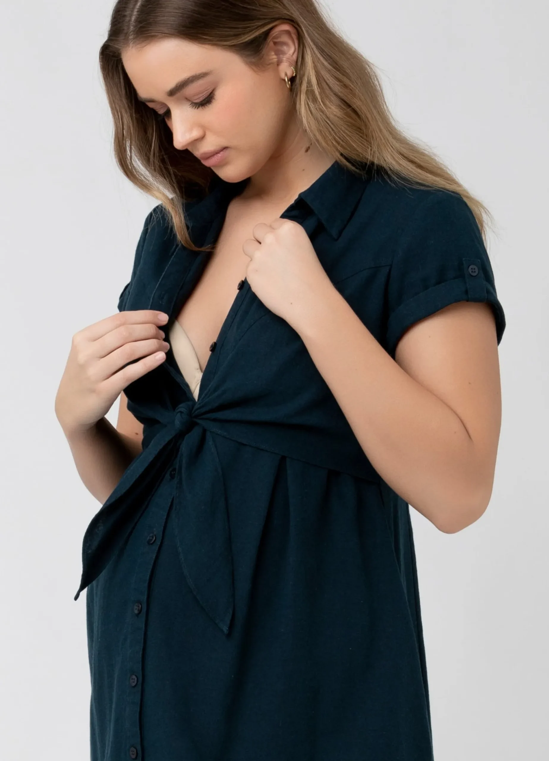 Ripe Maternity Colette Tie Up Linen Maternity Dress