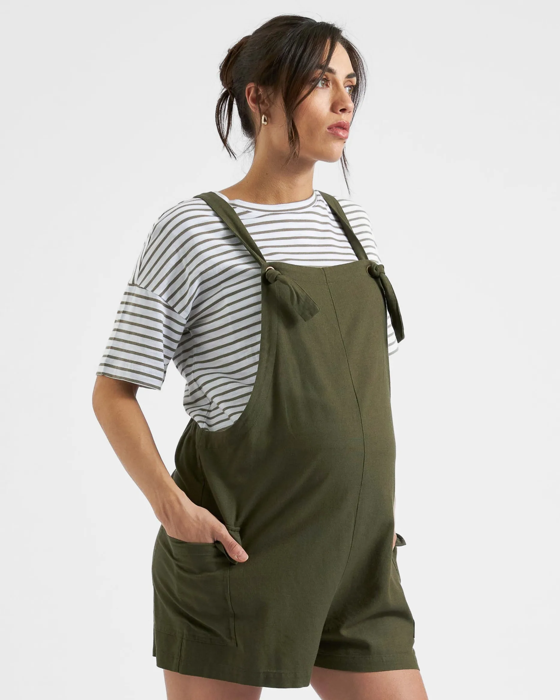Ripe Maternity Olive Linen Overalls