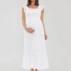 Ripe Maternity White Tiered Eyelet Maternity Midi Dress