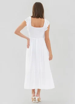 Ripe Maternity White Tiered Eyelet Maternity Midi Dress