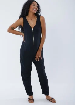Sleeveless Zip Front Maternity Jumpsuit