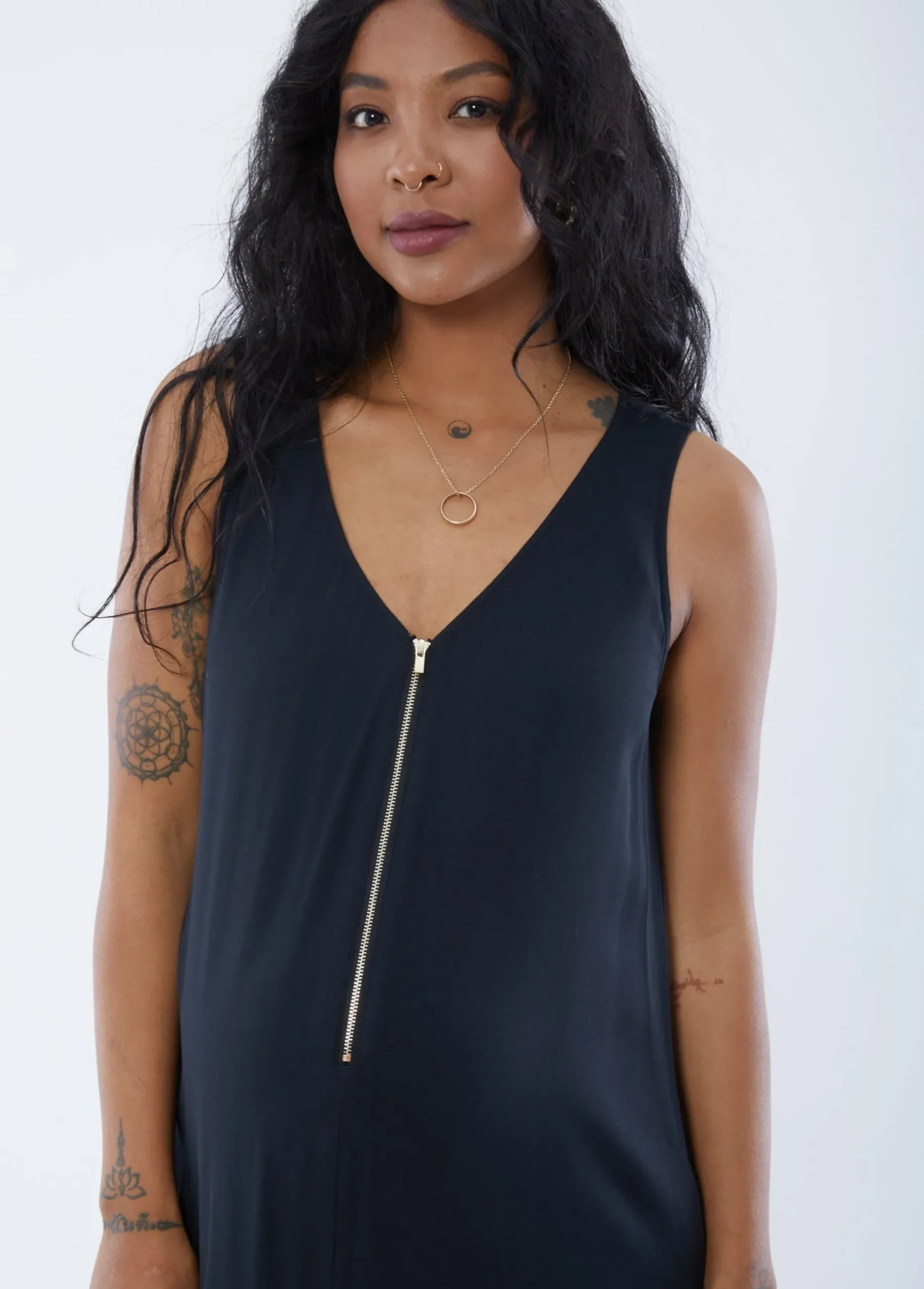 Sleeveless Zip Front Maternity Jumpsuit
