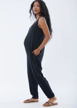 Sleeveless Zip Front Maternity Jumpsuit