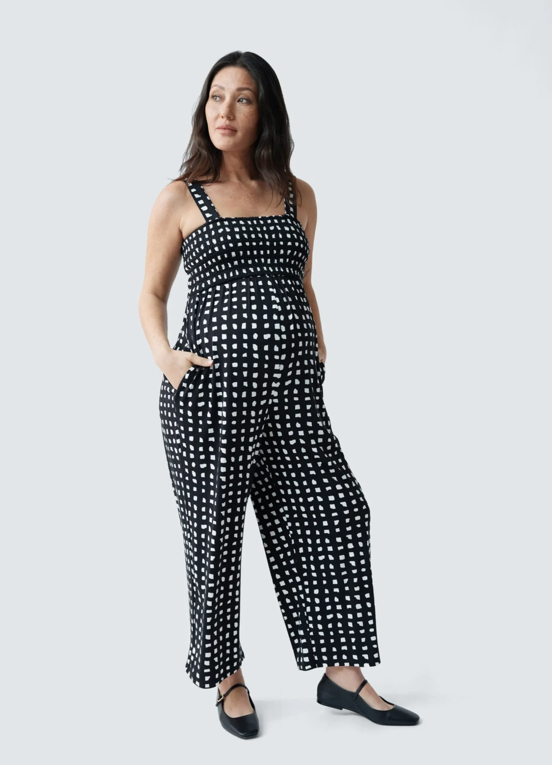 Smocked Bodice Maternity Jumpsuit