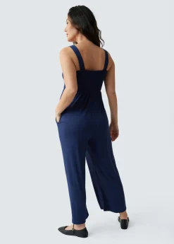 Smocked Bodice Maternity Jumpsuit