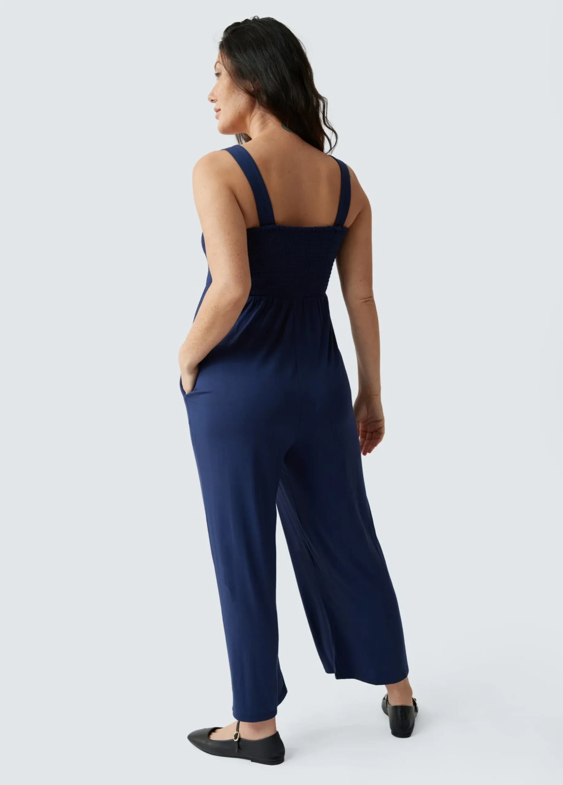 Smocked Bodice Maternity Jumpsuit