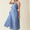 The Chambray Button Front Maternity Midi Dress