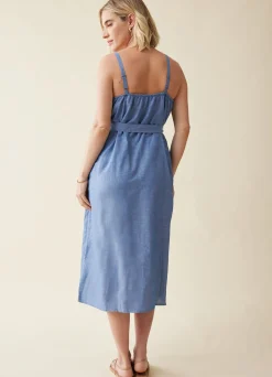 The Chambray Button Front Maternity Midi Dress