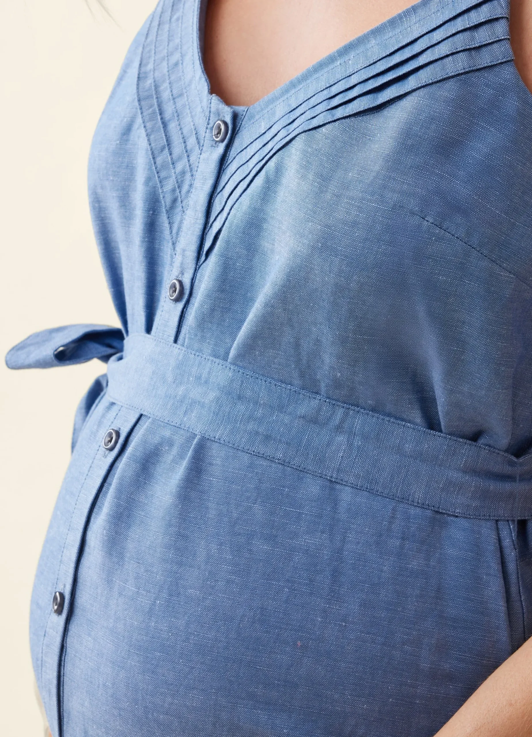 The Chambray Button Front Maternity Midi Dress