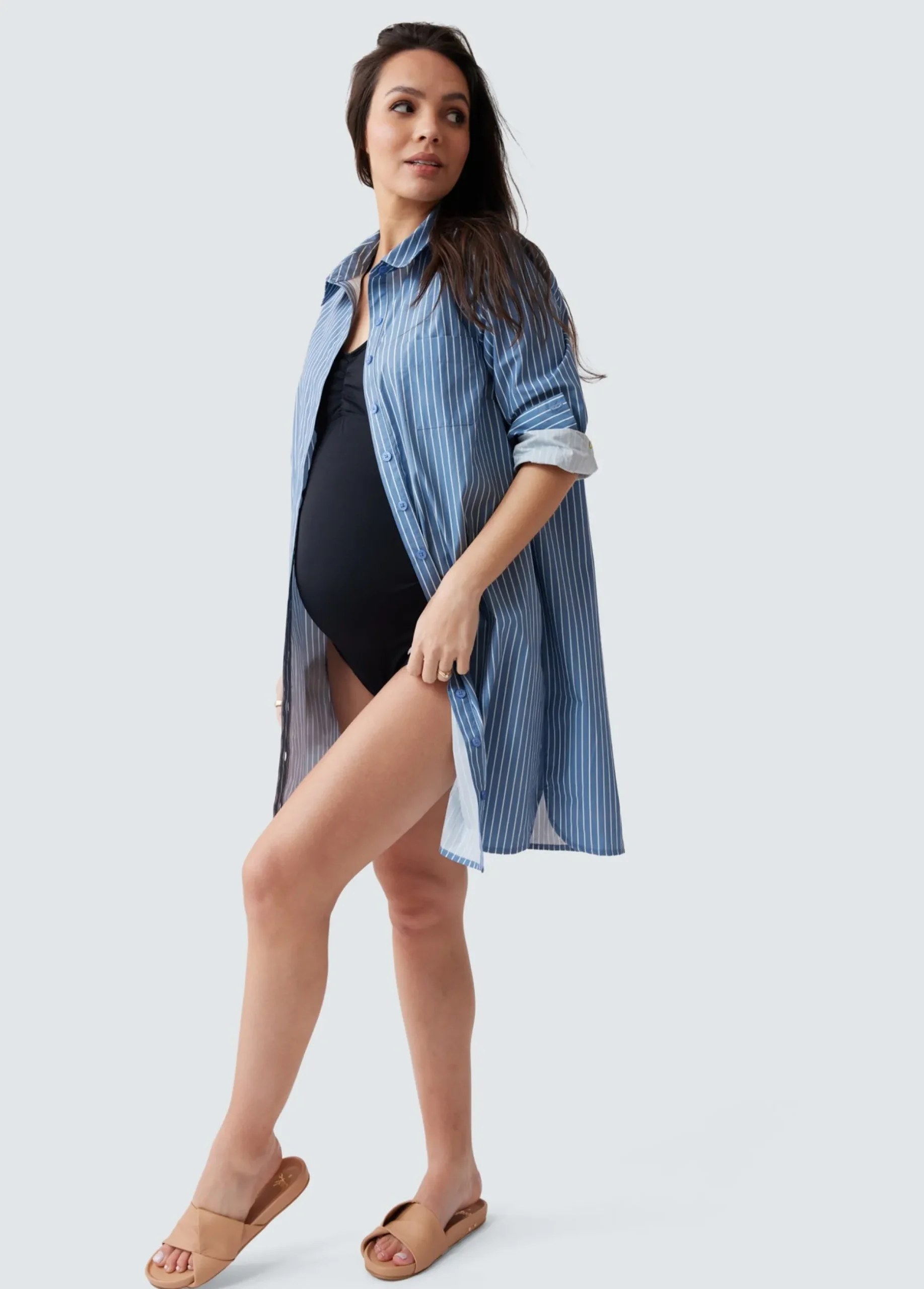 The Dad Maternity Poplin Shirt Dress