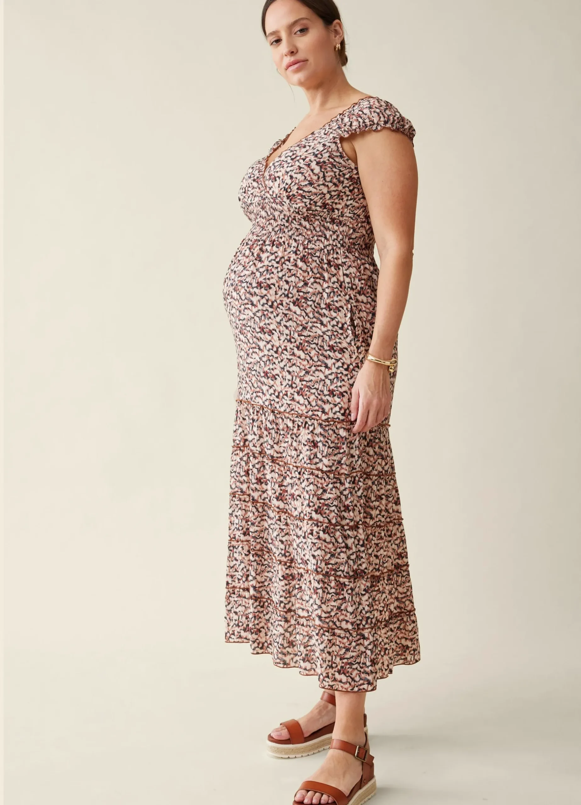 The Daydream Maternity Midi Cap Sleeve Dress