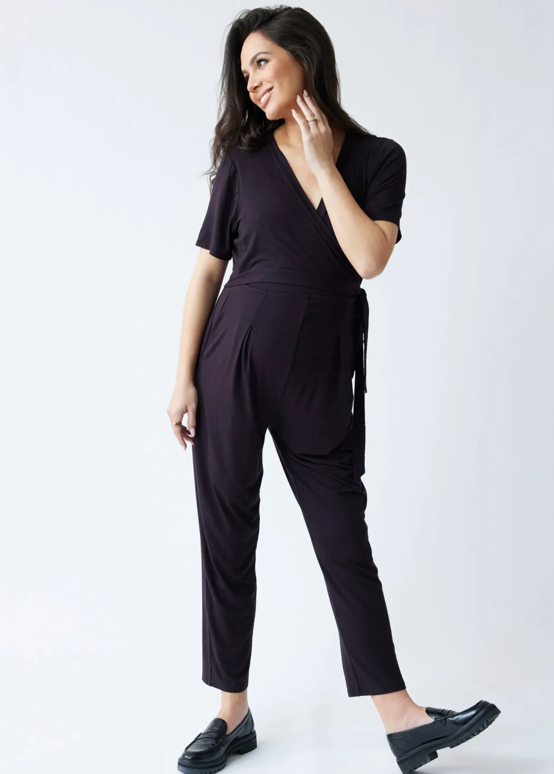 The EveryWear Short Sleeve Maternity + Nursing Jumpsuit