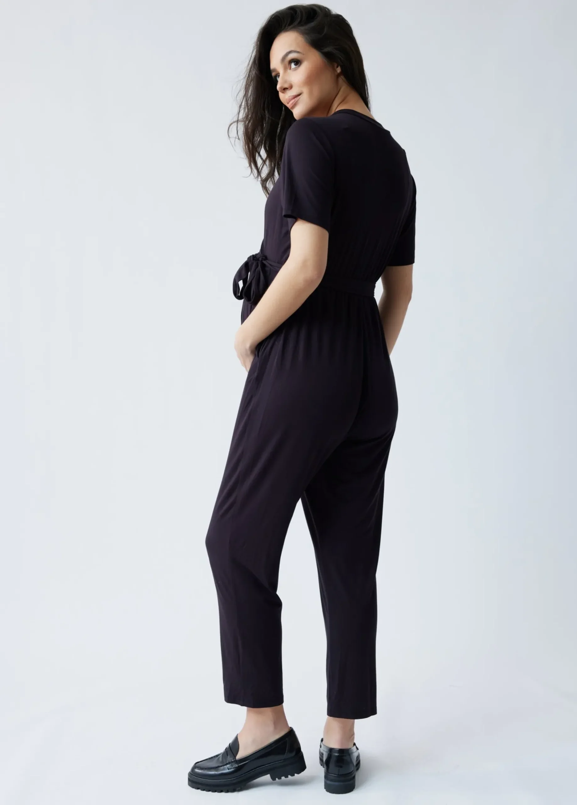 The EveryWear Short Sleeve Maternity + Nursing Jumpsuit
