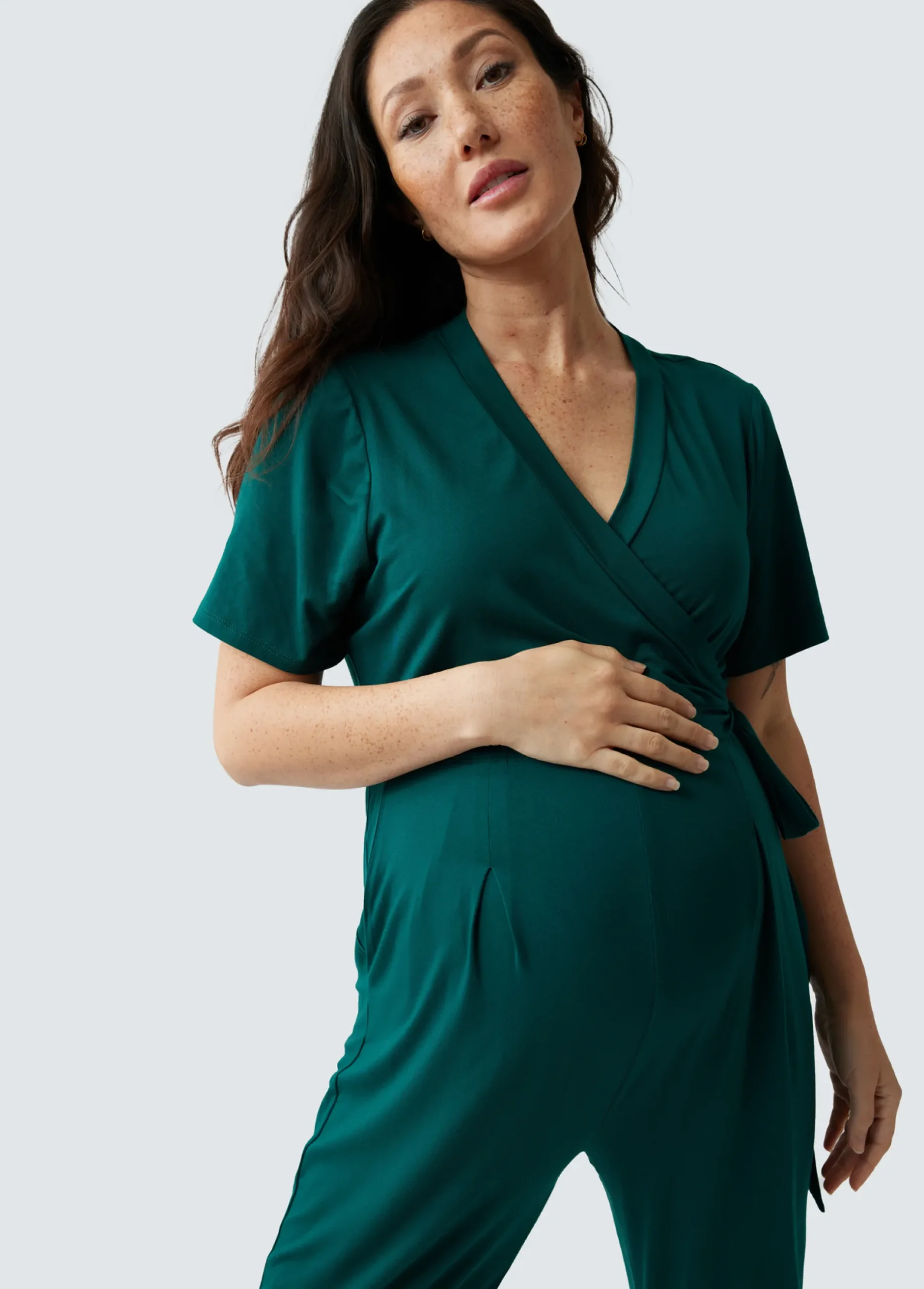The EveryWear Short Sleeve Maternity + Nursing Jumpsuit